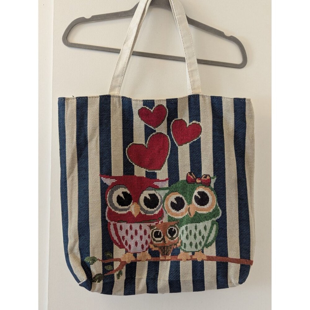 Euroline Owl Family Tapestry Tote Bag With Zipper & Inner Pocket
